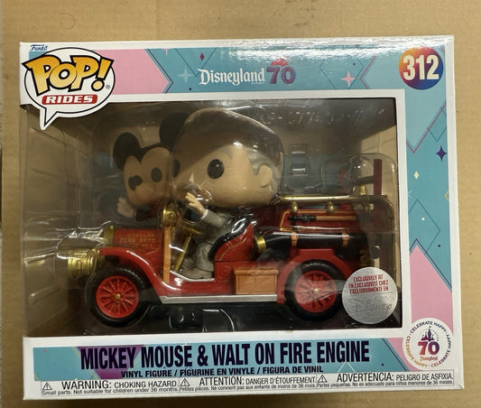 Funko Pop Disney Mickey And Walt On Fire Engine Disneyland 70th Exclusive 312 A1